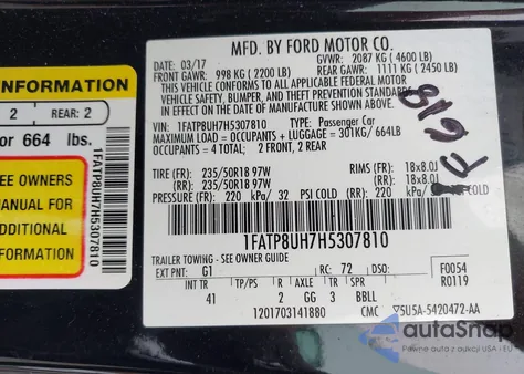 2017 Ford Mustang Ecoboost Premium из США, поврежденный, VIN 1FATP8UH7H5307810